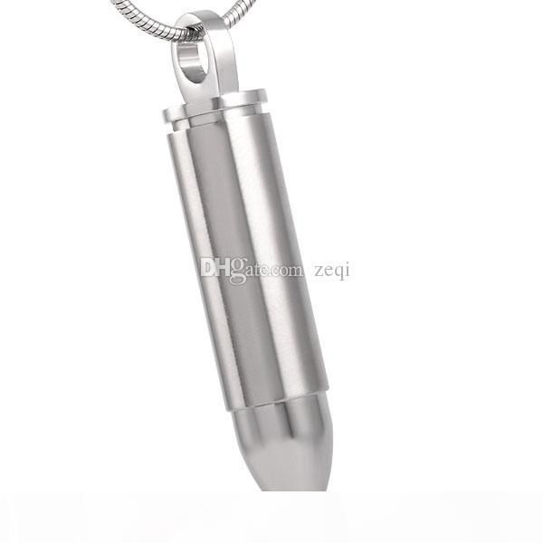 

ijd2436 plain bullet stainless steel cremation pendant necklace loop funeral casket ashes keepsake urn necklace, Silver