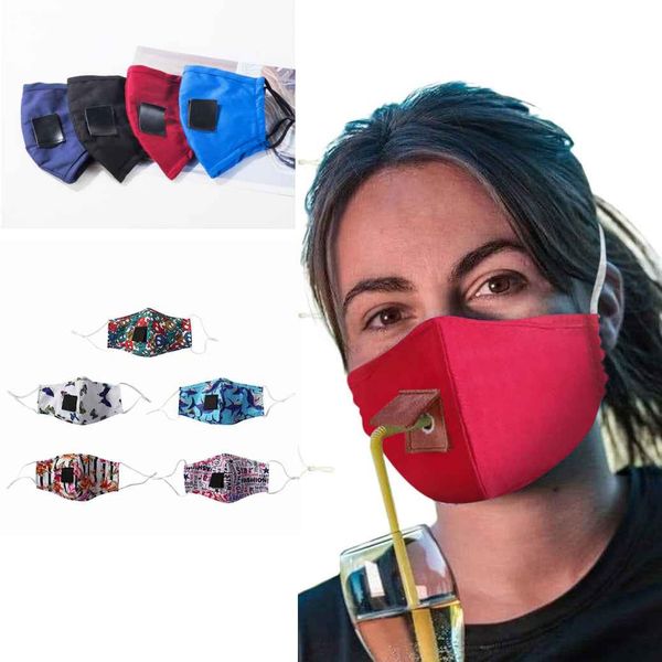 

IN Stock Adjustable Double-layer Cotton Cloth Face Mask Straw Mask Dustproof Drink Mask Invisible Straw Reuseable Masks FY6092