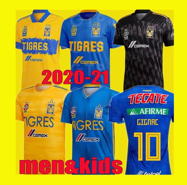 

men kids 2020 2021 uanl tigres gignac soccer jerseys kits 19 20 21 vargas camiseta maillot home away third pizarro mexico football shirts, Black