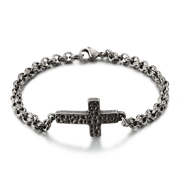

link, chain 2021 selling xmas gifts stainless steel vintage black rolo cross charms bracelet bangle 5mm 8.5'' hip-hop jewlery