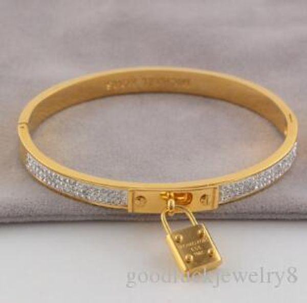 

titanium steel luxury men and women personality fashion diamond bracelet accessories, classic lock bracelet without box, Black