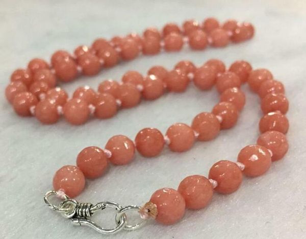 

fine 6mm rhodochrosite faceted roundel gems beads necklace, Silver