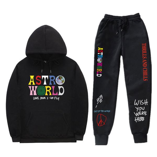 

scott astroworld hoodies sets travis streetwear fleece hoodie and pants with pockets tracksuit suits cactus sweatpants suit, White;black