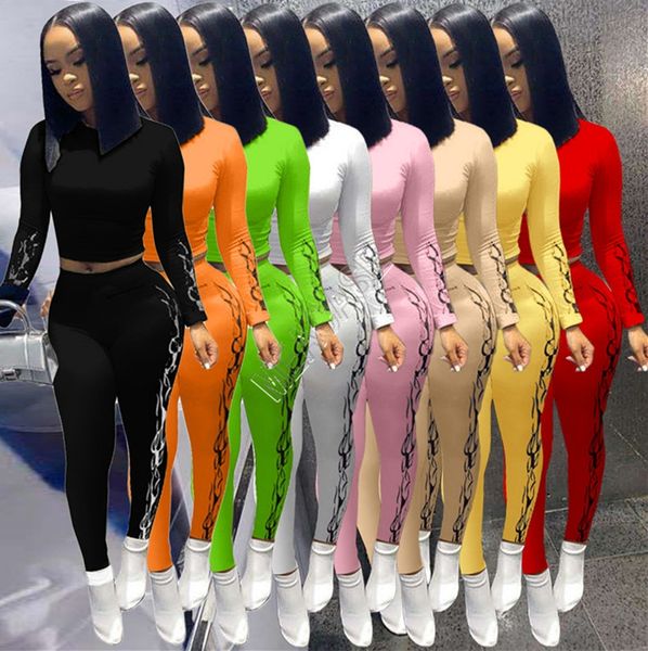 

2020 designers women printed outfits long sleeve + pants legging sport suit fashion solid color yoga tracksuits clothing suit d82807, Gray