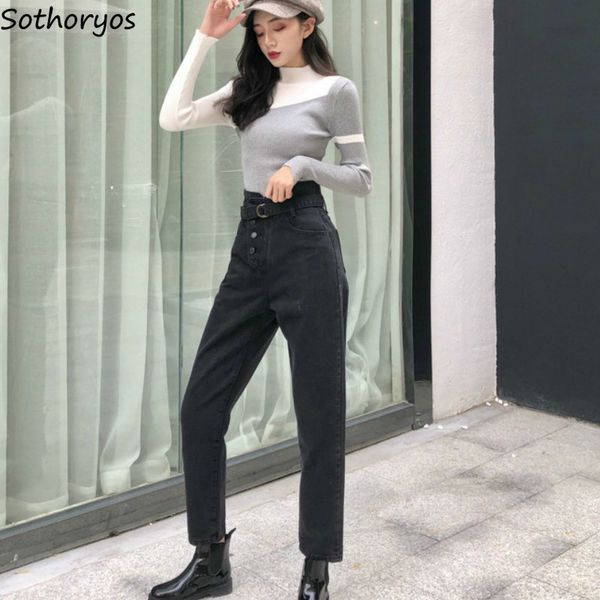 

jeans women denim slim-fit basic classic high waist straight with buttons full length new arrival all-match korean style womens, Blue