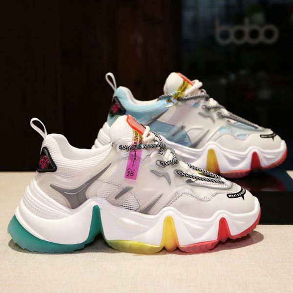 

net shoes women 2020 spring summer new casual breathable color matching sports shoes women thick white running shoe, Black