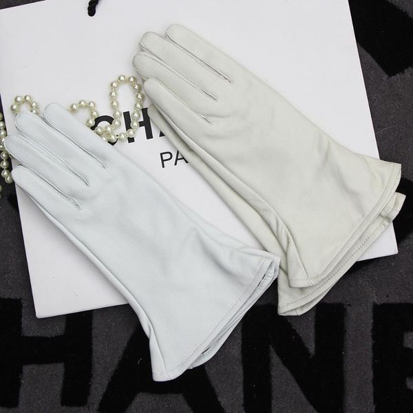 

white leather gloves women fan-shaped sheepskin gloves for ladies 27cm medium length classic accessories thin lining fashion new, Blue;gray