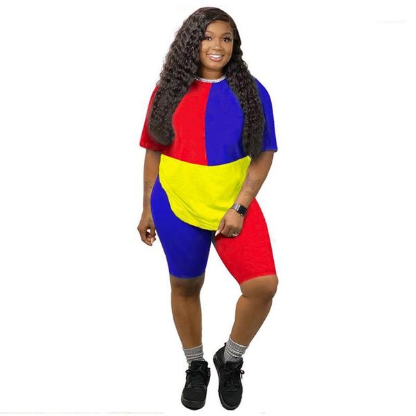 

piece set womens tracksuits panelled clothing slim contrast ladies designer fashion crew neck short sleeve two, Gray