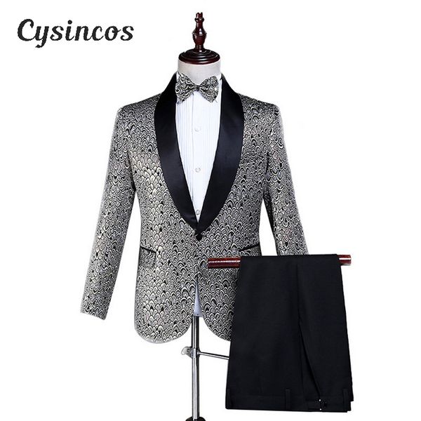 

cysincos men three pieces set shiny shawl lapel prom suits wedding groom tuxedo costume homme latest coat pant designs, White;black