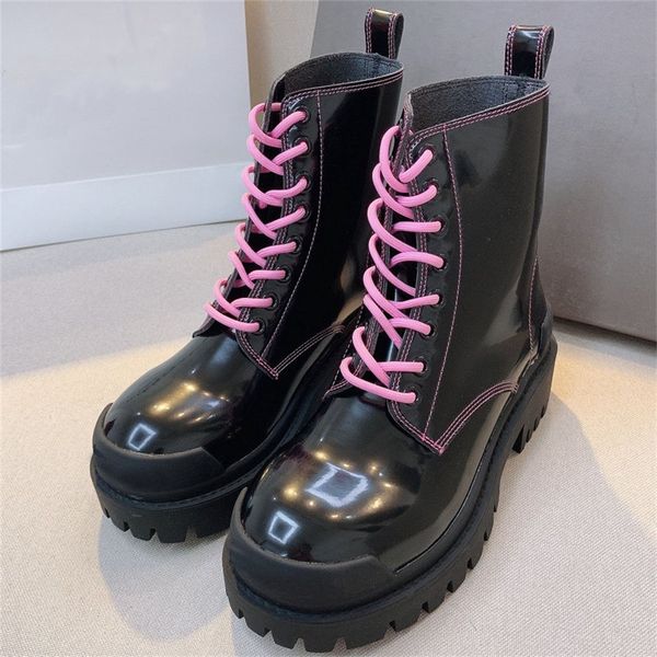 

women booties autumn and winter lace-up ankle boots soft leather open side bead martin boots black and red soles