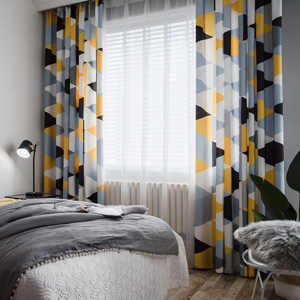 

modern minimalist curtains yellow gray geometry printing curtain for living room bedroom semi shade fabric window treatments