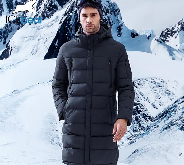 

icebear 2019 winter men's long coat exquisite arm pocket men solid parka warm cuffs design breathable fabric jacket b17m298dmx190904, Black