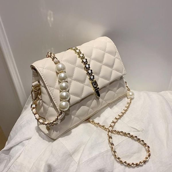 

lattice площадь crossbody мешок 2020 новой мода высокого качества кожи женщин конструктор сумка перл цепь плечо сумка