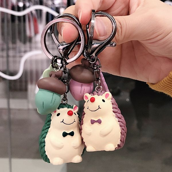 

animal key chain bag schoolbag web celebrity cute little hedgehog fresh pendant key ring keychain for car cartoon pendant, Silver