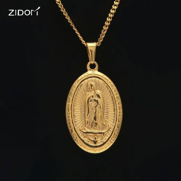 

stainless steel hiphop the virgin of guadalupe men pendant necklaces fashion 24inch long cuban chain vintage necklace jewelry, Silver
