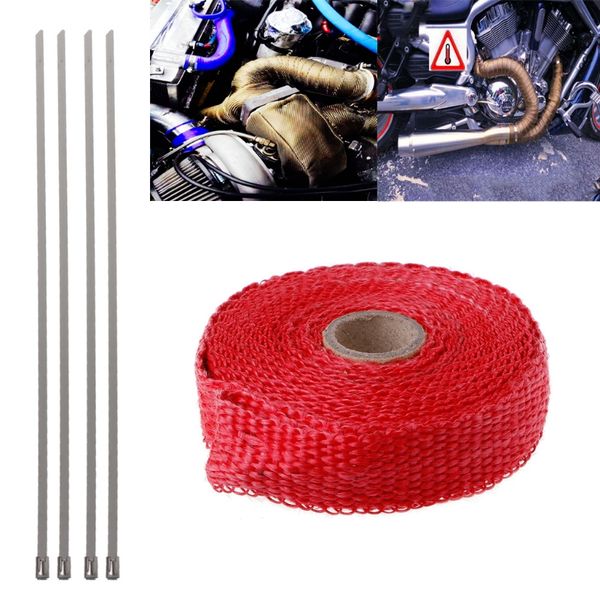 

5m car motorcycle turbo manifold heat exhaust wrap tape thermal stainless ties