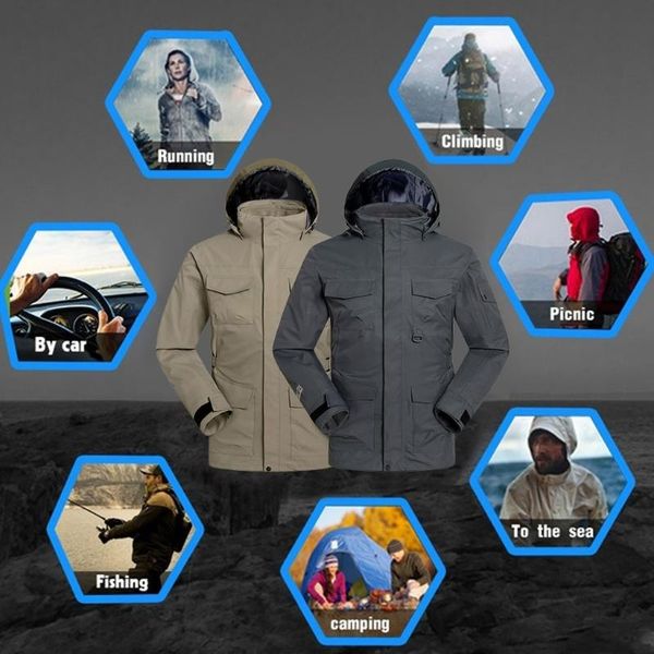 

outdoor jackets&hoodies winter warm windbreaker waterproof jacket detachable hoodie softshell men hiking sport skiing fleece mujer, Blue;black