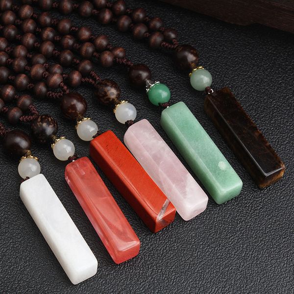 

ethnic wood beads necklace crystal pendant retro long sweater chain female decorative pendant accessories, Silver