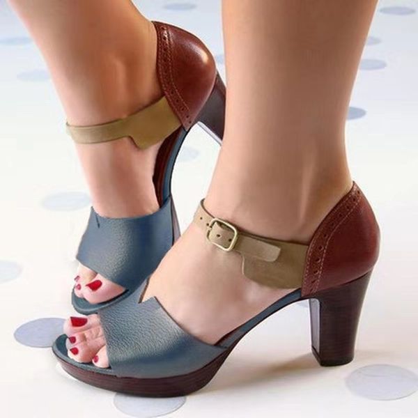 

large size 2020 sandals comfort shoes for women summer heels suit female beige buckle sizes women's comfort block ladies, Black