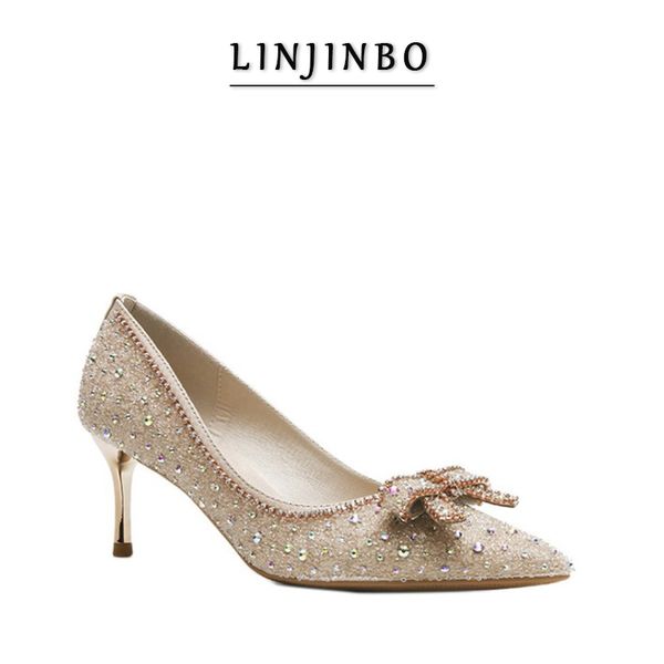 

горный хрусталь лук высокие каблуки женщин остроконечные toe pumps женщина свадебное платье партии женская обувь 2020 новые цветные бриллиан, Black