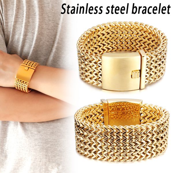 

Never Fade Gold Color Thick Stainless Steel Bracelet Jewelry Fashion Decoration FS99