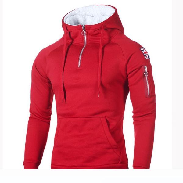 

hoodies men's sweater decorative zip neckline hooded long sleeve sleeve rice sticker pocket sweatshirt new arrival, Black