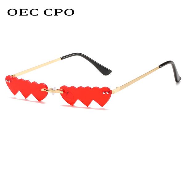 

sunglasses oec cpo small personality women rimless love heart sun glasses for fashion style red pink female uv400, White;black