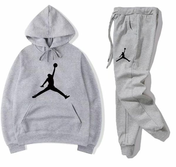 

men's and women fashion casual wear two piece sportswear jogging mid-calfsuit hoodie and trousers are suitable for men and women size s, Gray