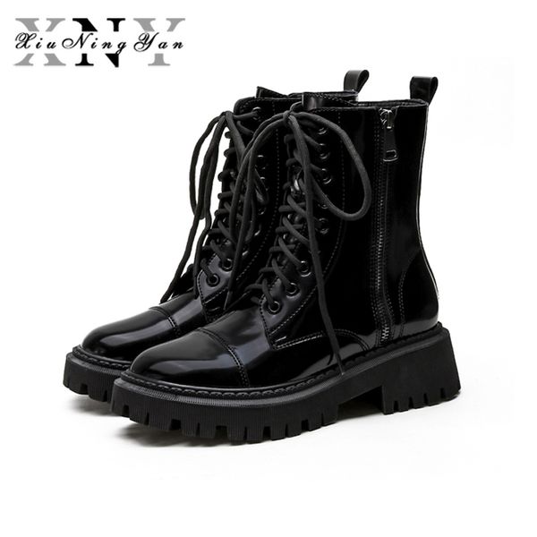 

xiuningyan new women ankle boots women motorcycle boots lace up black color female classic style shoes autumn