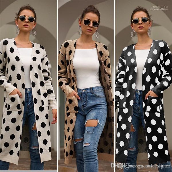 

v neck coat casual long sleeve ladies clothing with pocket women designer polka dot jackets spring autumn designer female, Black;brown