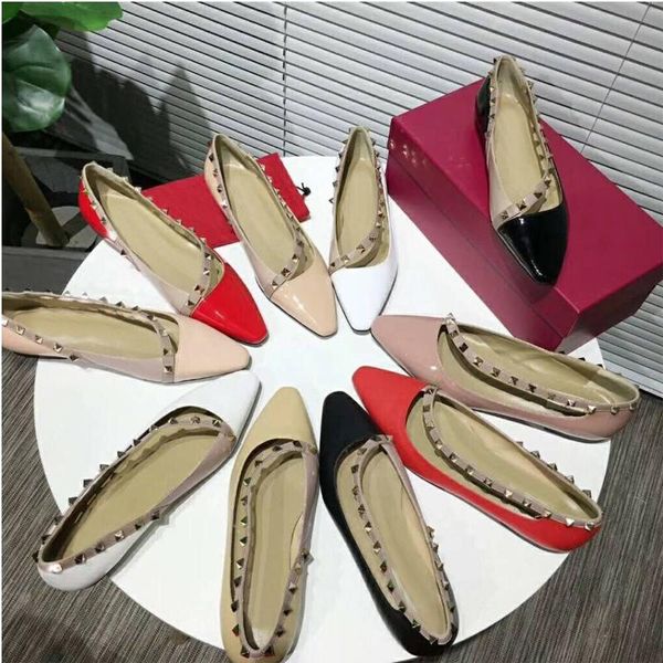 

riveted flat-heeled boat shoes 2019 new pattern designer s brand woman shoes pointed dress shoes leatherwear slingback pumps sandals, Black