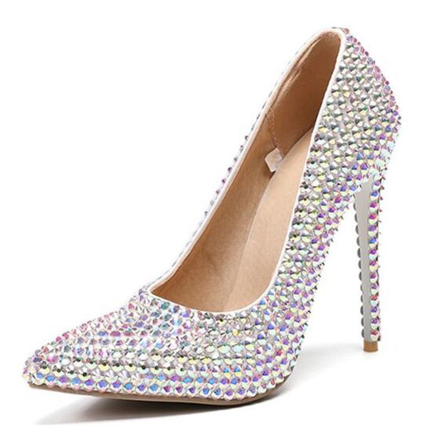 

brand shoes thin high heels pumps sequined cloth slip on pointed toe dress office & career party wedding rhinestones women shoes, Black
