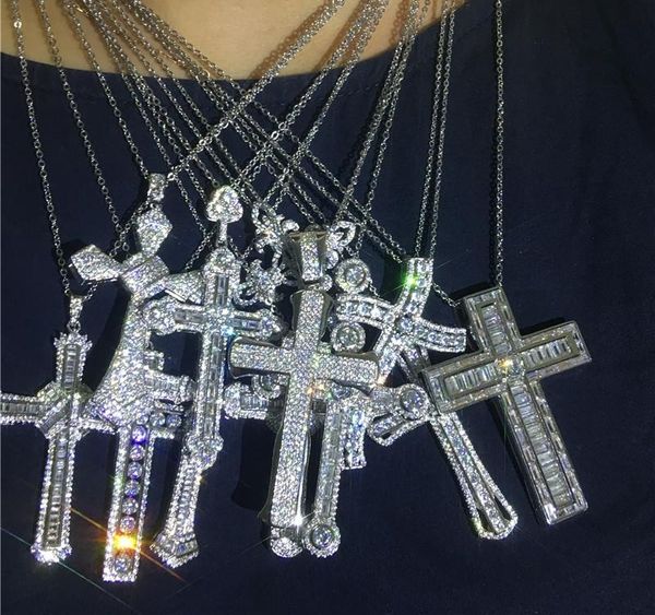 

vecalon handmade hiphop big cross pendant 925 sterling silver cz stone vintage pendant necklace for women men wedding002