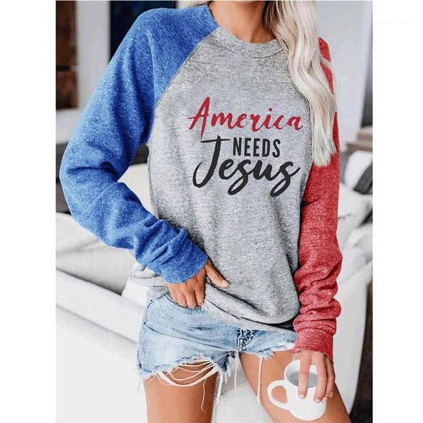 

printed contrast color sweatshirt casual female colthes autumn womens deisnger hoodie pullover america need jesus letter, Black