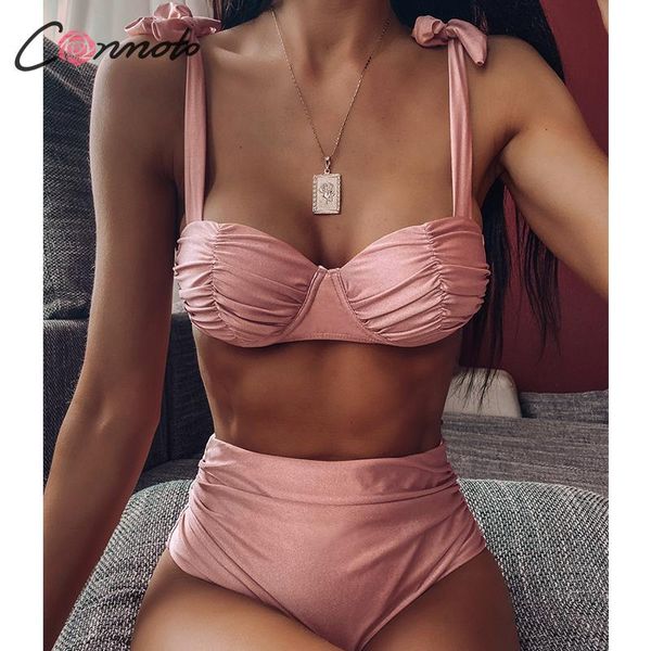 

women's swimwear solid pink bikini set high waist women push up swimsuit female underwire bathers bathing suit brazilian, White;black