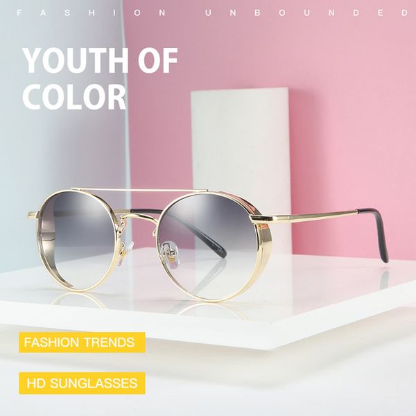 

2020 fashion vintage steampunk style round gradient sunglasses men side shield cool brand design sunglasses oculos de sol, White;black
