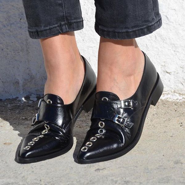 

new women single shoes spring autumn fashion solid pointed toe buckle slip on casual office ladies plus size women shoes new, Black