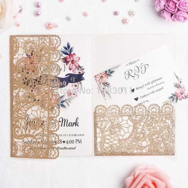 

greeting cards ponatia 20 pcs gold glitter laser cut bling invitations card for wedding engagement birthday festive