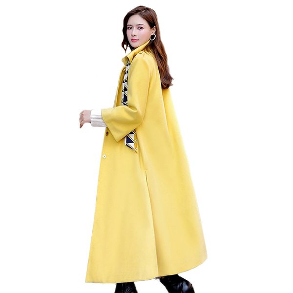 

women's wool & blends fashion solid women autumn winter blend coat lady loose x-long jacket single breasted outerwear hem split a3013, Black