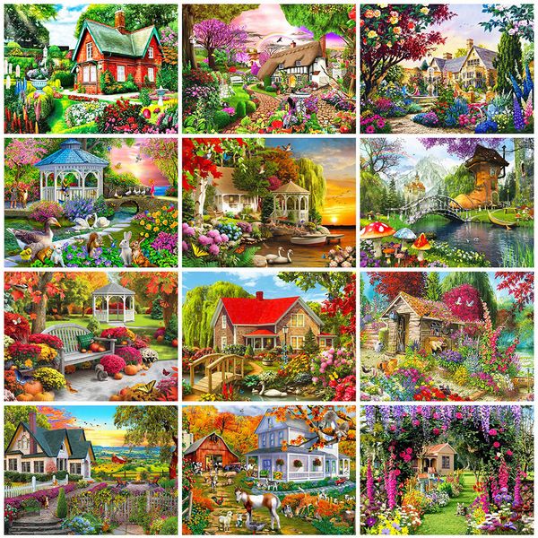 

wall art full square diamond painting house scenery diamond embroidery garden cross stitch kit 5d diy home decor gift