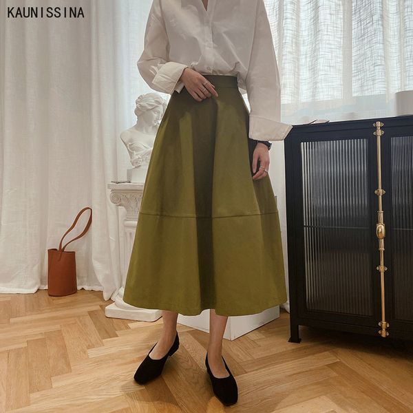 

french style vintage high waist skirt women puff a- line skirts ladies solid zipper autumn cotton skirts high quality, Black
