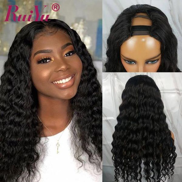 

ruiyu water wave u part 100% human hair wig for black women 150 density 9 grade remy hair human wig brazilian virgin, Black;brown