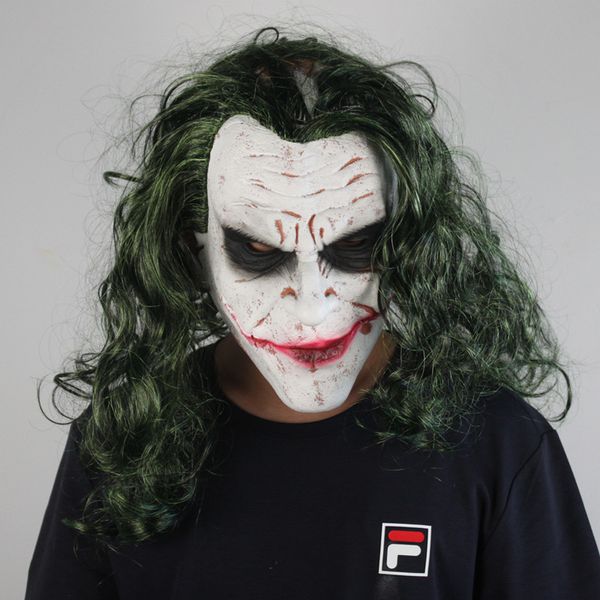 

cosplay latex masks joker mask movie batman the dark knight horror clown with green hair wig scary halloween party costume props