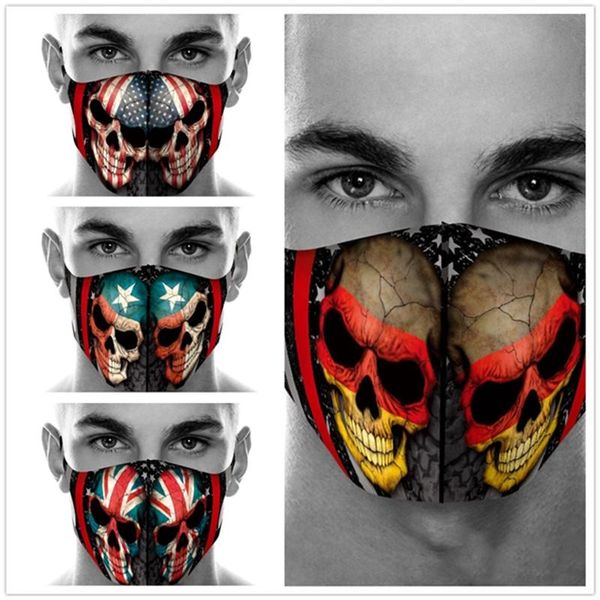 

american flag ghost head printing cotton mask game dust mouth halloween skull cosplay face masks masquerade party reusable face mask