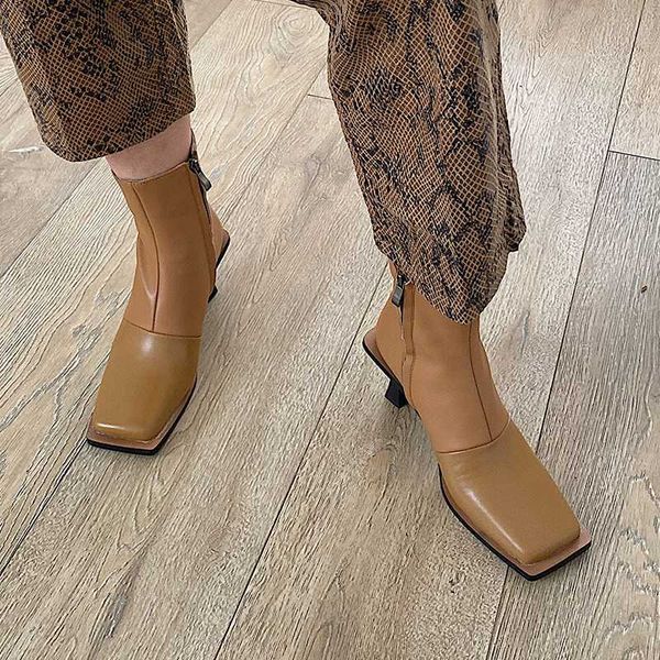 

sklfgxzy 2020 new winter genuine leather women boots unique design square head ankle boots fashion strange women shoes, Black