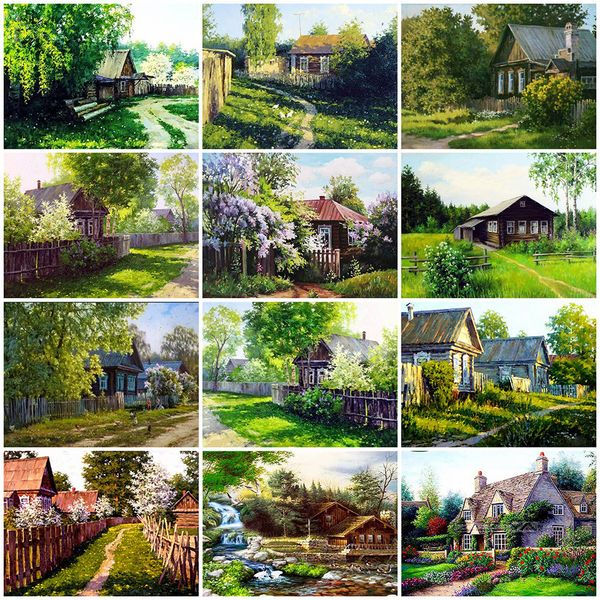 

wall art diamond embroidery house sale 5d diy diamond painting full square landscape rhinestone picture cross stitch mosaic kit