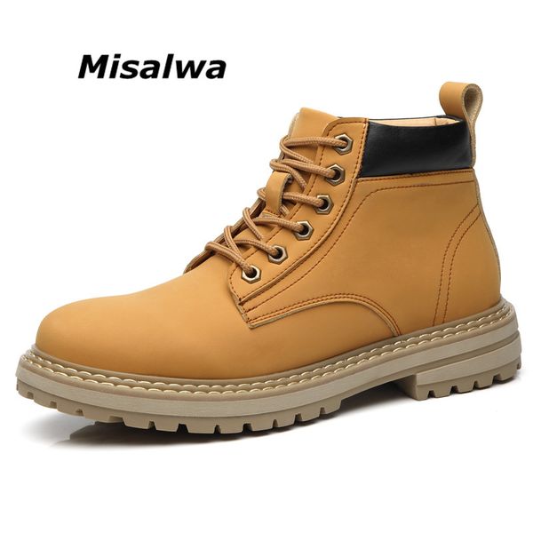 

misalwa yellow british russian style men casual leather boots basic fall new look 2020 work tooling man boots non-slip footwear, Black
