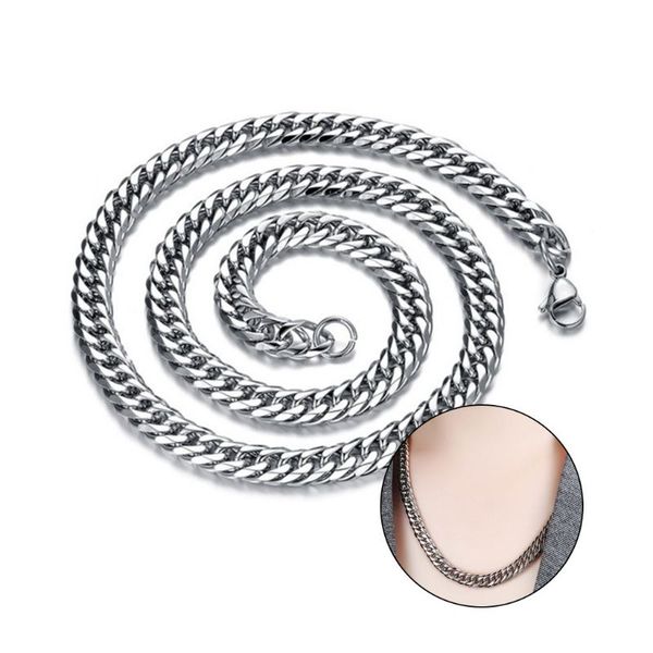 

men vintage titanium steel hip hop cuban link chain choker male waterproof necklace jewelry gift, Silver
