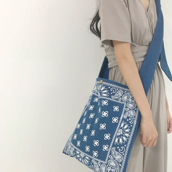 

denim ethnic style knotted shoulder bag for women 2020 new girls shopping large capacity casual handbag tote reusable travel bag