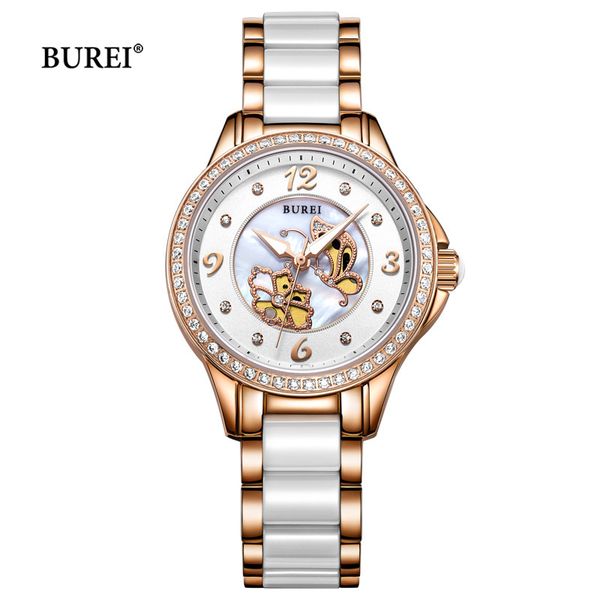 

burei women's bracelet watch ladies fashion waterproof gold quartz wrist watches clock relogio feminino, Slivery;brown